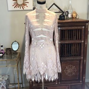 Free People Blush Pink Deco Lace Mini Dress